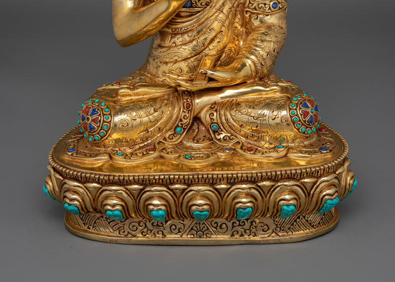 Tibetan Tsongkhapa Set | Handcrafted 24K Gold Gilded Copper Statue