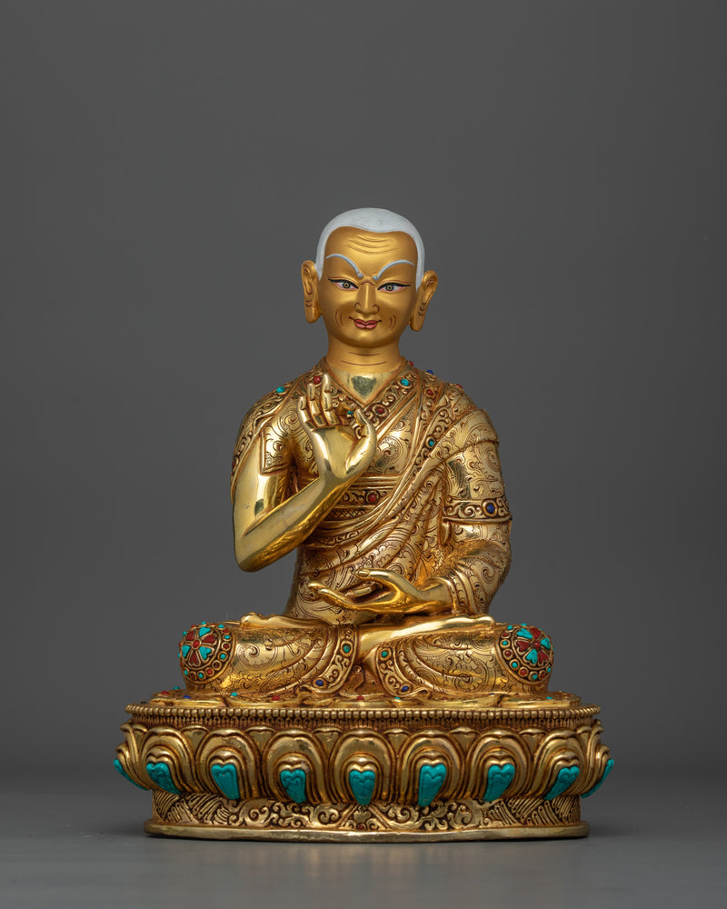 Tibetan Tsongkhapa Set | Handcrafted 24K Gold Gilded Copper Statue