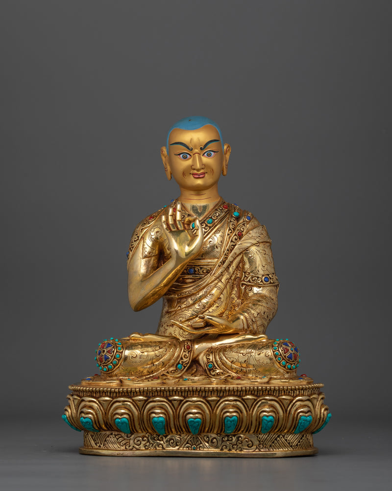 Tibetan Tsongkhapa Set | Handcrafted 24K Gold Gilded Copper Statue