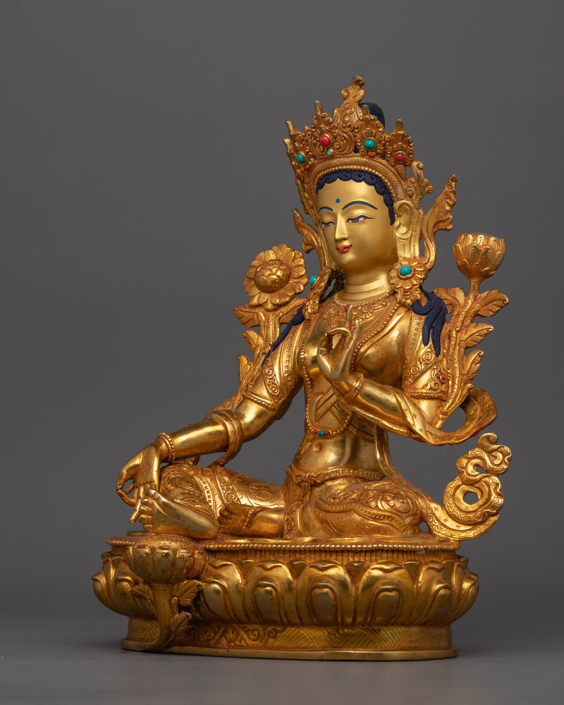 Green Tara Compassionate Bodhisattva Sculpture | Feminine Deity Altar Statue