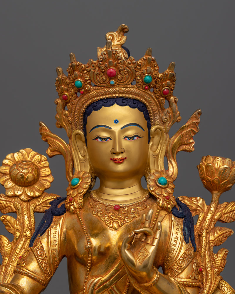 Green Tara Compassionate Bodhisattva Sculpture | Feminine Deity Altar Statue