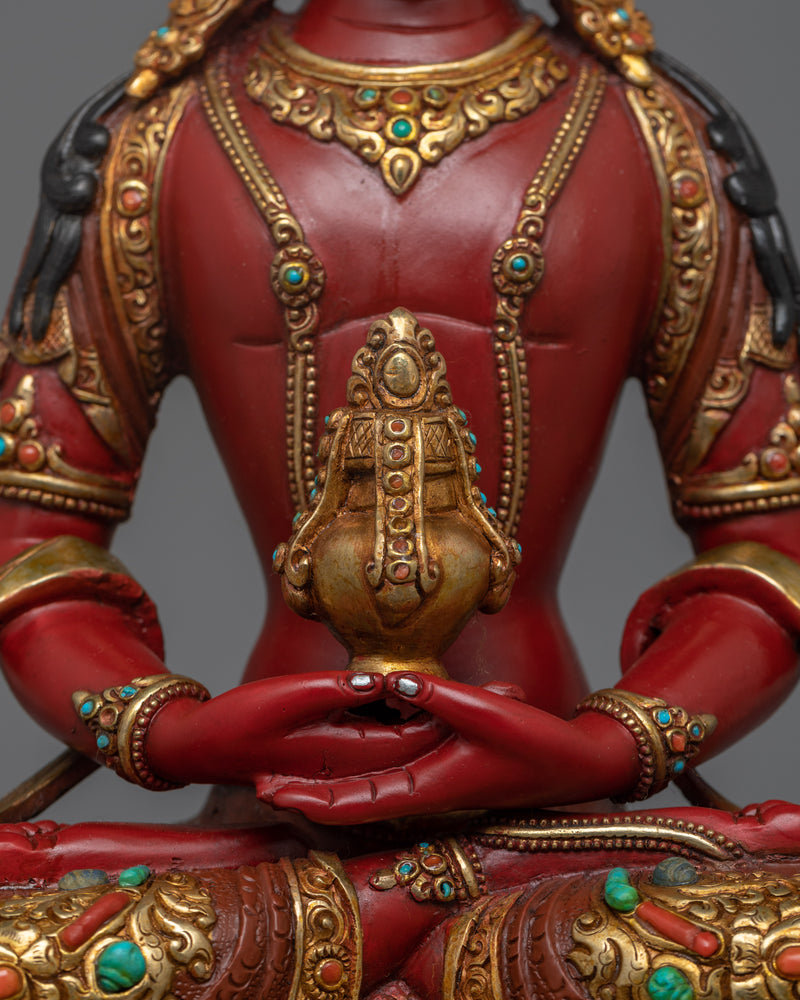 Long Life Buddha Amitayus Dharani Statue | Handmade Tibetan Art for Health and Prosperity