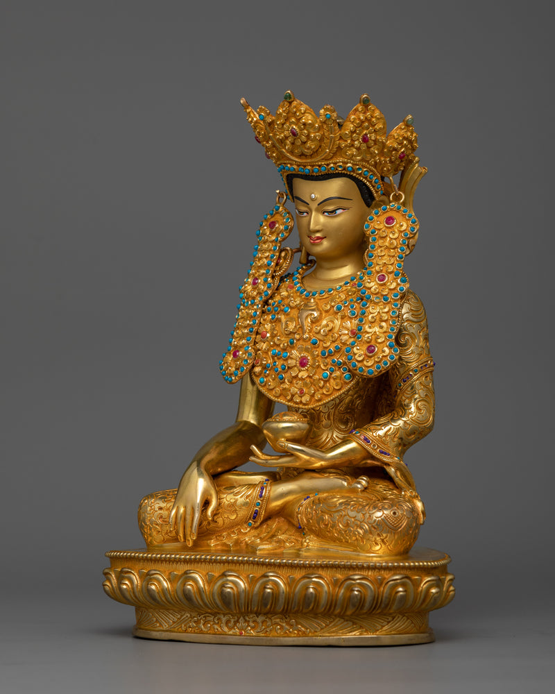 Crowned Buddha Shakyamuni Prayer Statue | Handcrafted Symbol of Peace and Enlightenment