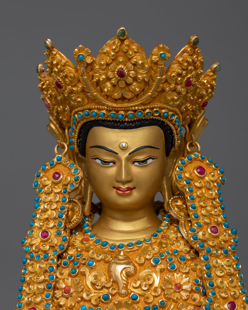 Crowned Buddha Shakyamuni Prayer Statue | Handcrafted Symbol of Peace and Enlightenment