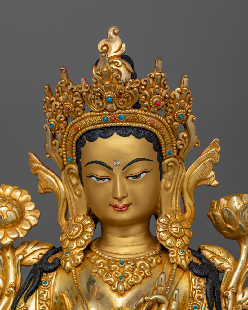 Buddhist Green Tara Mantra Prayer Statue | Tibetan Icon for Compassion and Protection