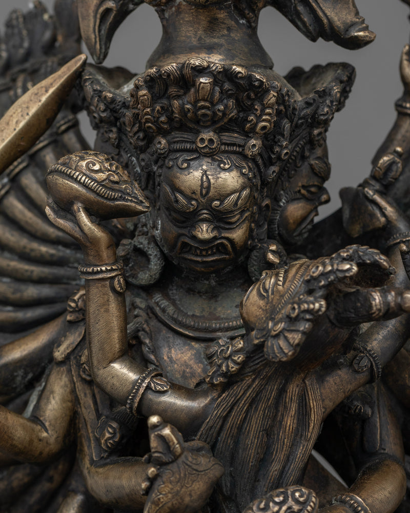 Hand-Carved Bhairab Shakti Statue | Antique Finished Oxidized Copper Sculpture