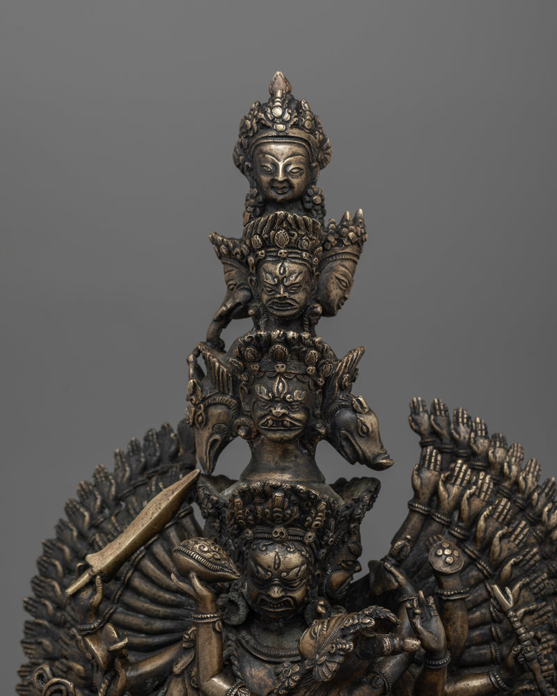 Hand-Carved Bhairab Shakti Statue | Antique Finished Oxidized Copper Sculpture