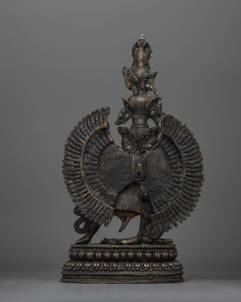 Hand-Carved Bhairab Shakti Statue | Antique Finished Oxidized Copper Sculpture