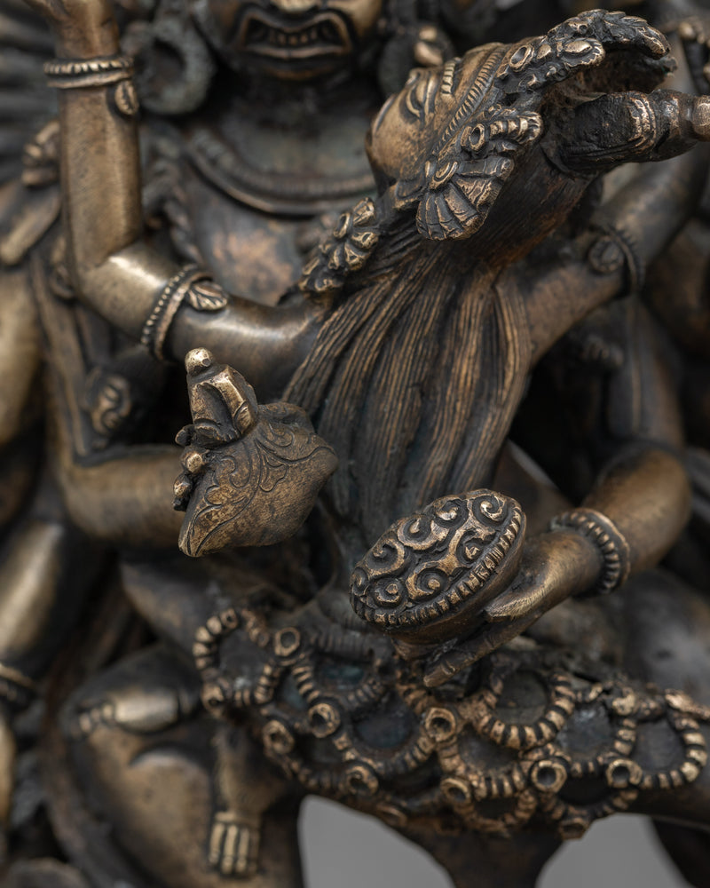 Hand-Carved Bhairab Shakti Statue | Antique Finished Oxidized Copper Sculpture