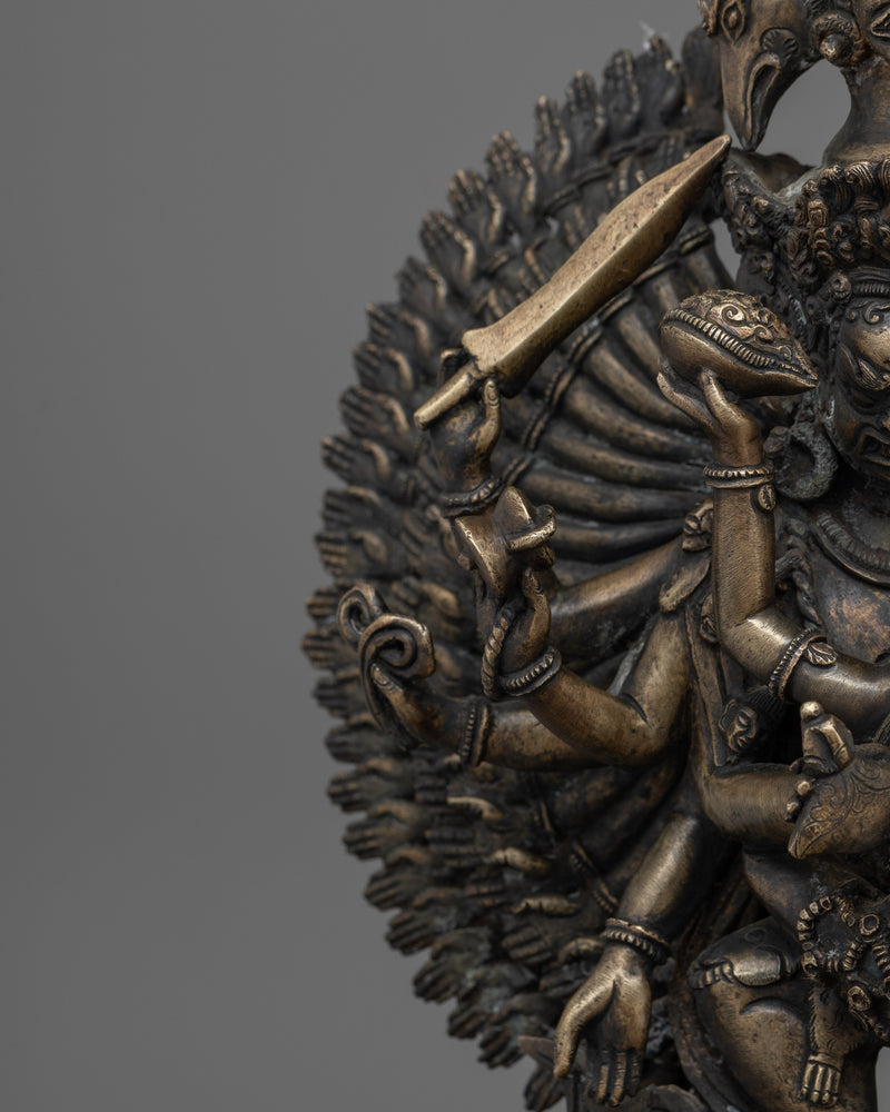 Hand-Carved Bhairab Shakti Statue | Antique Finished Oxidized Copper Sculpture