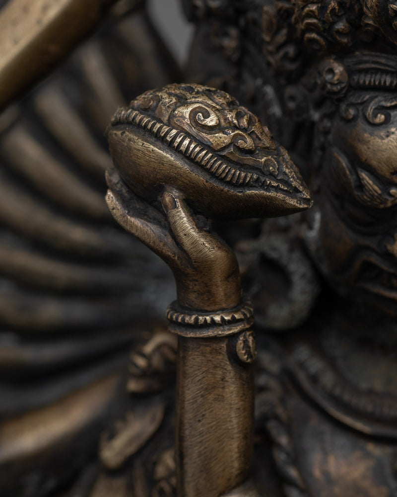 Hand-Carved Bhairab Shakti Statue | Antique Finished Oxidized Copper Sculpture