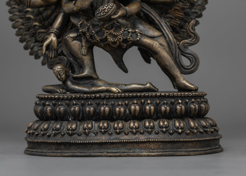 Hand-Carved Bhairab Shakti Statue | Antique Finished Oxidized Copper Sculpture