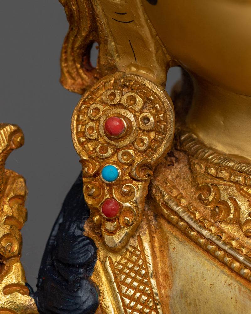 Tibetan Green Tara Buddha Statue | 24K Gold Gilded Artwork