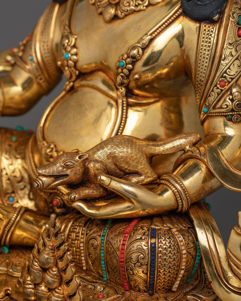 24K Gold Gilded Wrathful Yellow Dzambhala | The Wealth Deity of Abundance