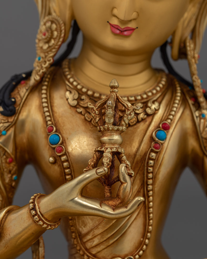 24k Gold Gilded Tranquil Vajrasattva Statue | Purity and Compassion Deity