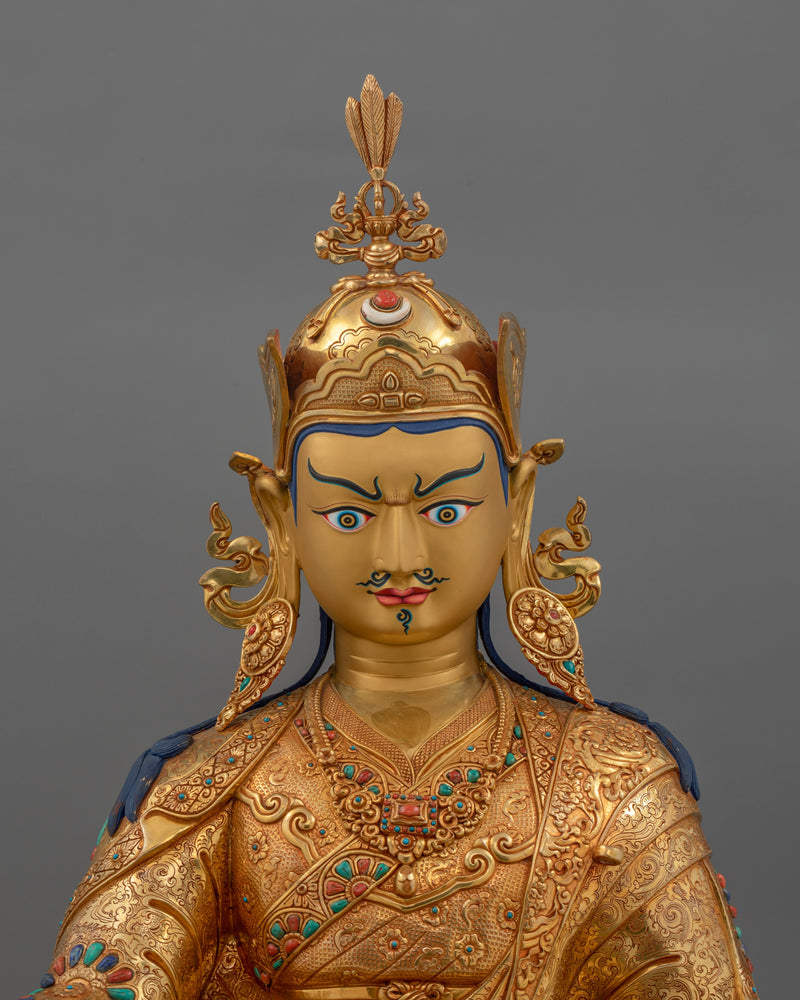 Semi-Wrathful Guru Rinpoche Art | Majestic Buddhist Deity Statue