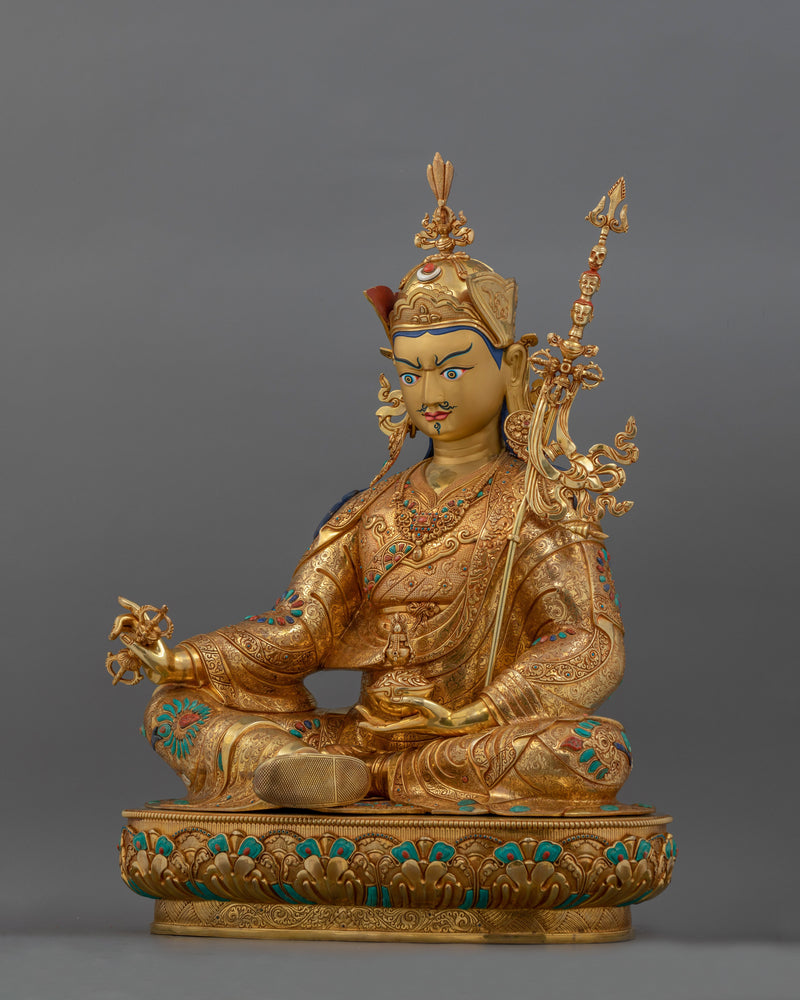 Semi-Wrathful Guru Rinpoche Art | Majestic Buddhist Deity Statue