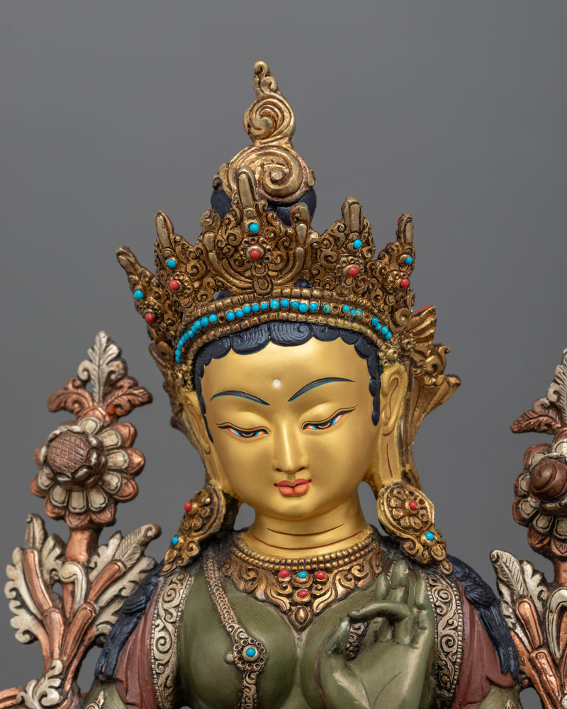 Oxidized Green Tara for Shrine | Female Buddha in Buddhism