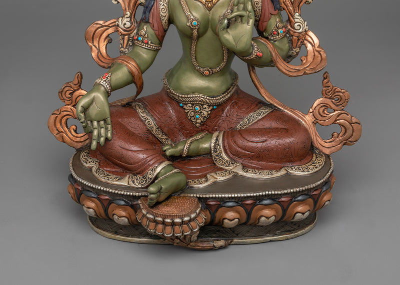 Oxidized Green Tara for Shrine | Female Buddha in Buddhism