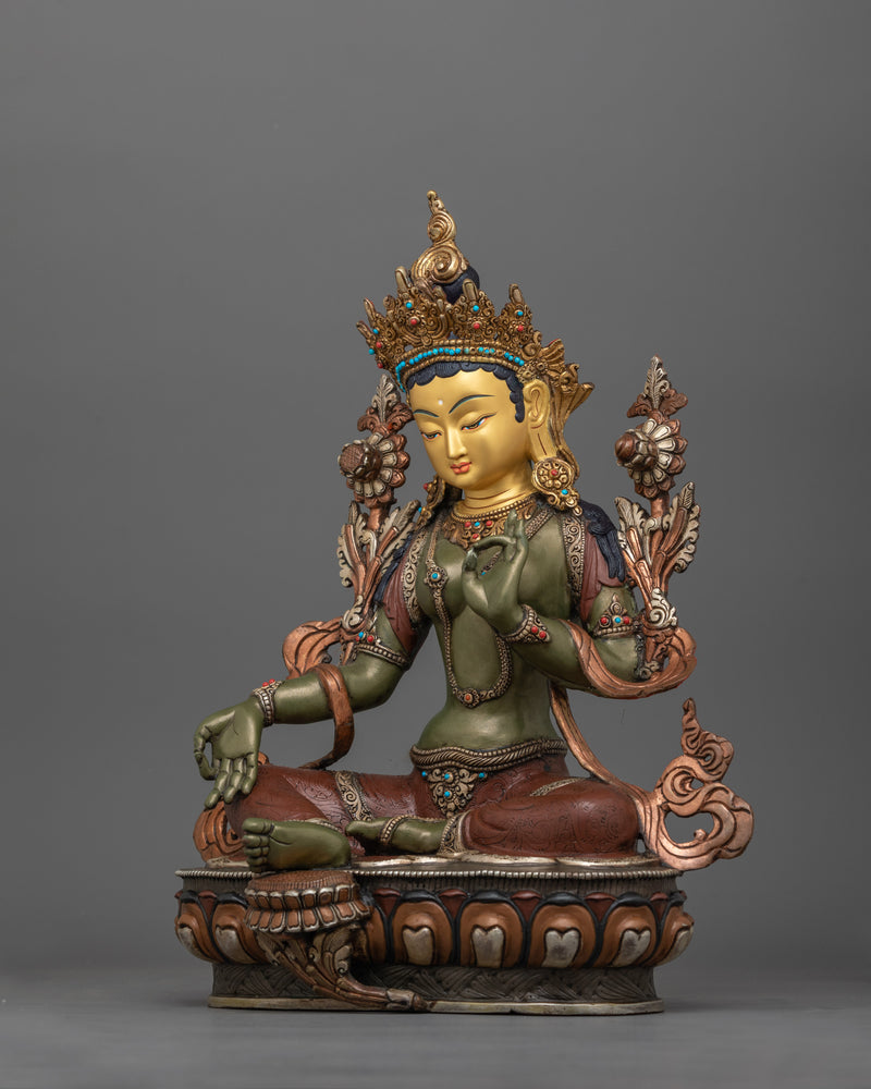 Oxidized Green Tara for Shrine | Female Buddha in Buddhism