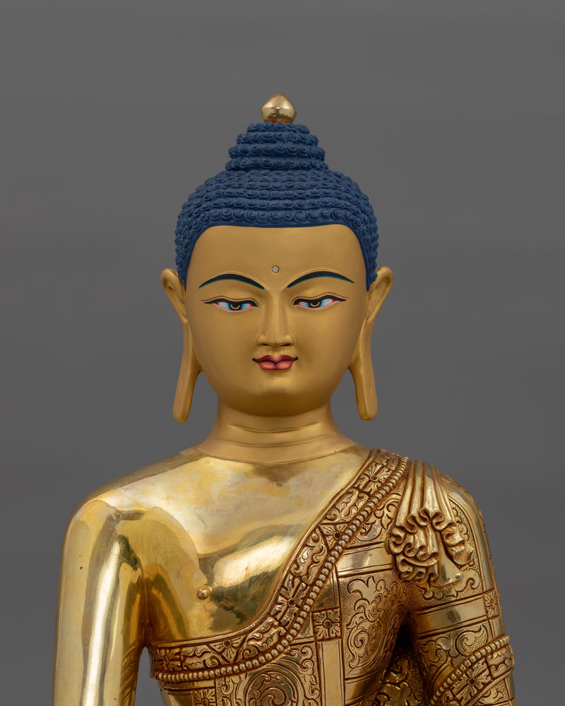 Hand-Carved Shakyamuni Buddha Enlightened Figure | 24K Gold Gilded Tibetan Sculpture