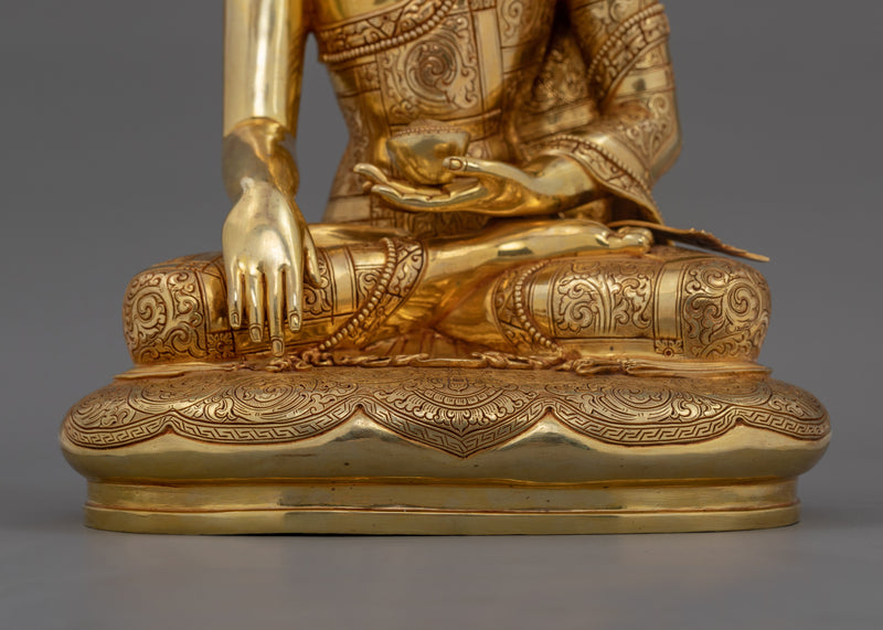 Hand-Carved Shakyamuni Buddha Enlightened Figure | 24K Gold Gilded Tibetan Sculpture