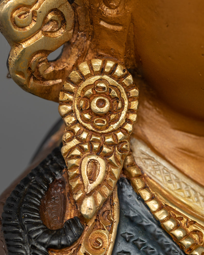 Hand-Carved Semi-Wrathful Guru Padmasambhava Statue | 24K Gold Gilded Sculpture