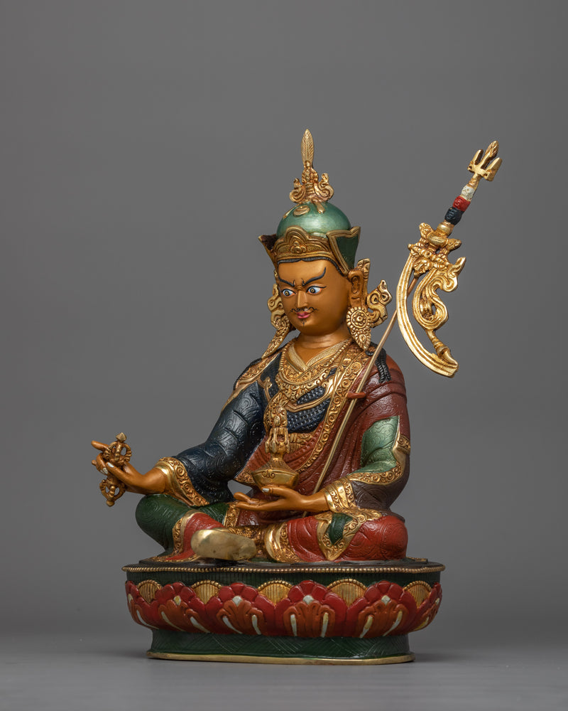 Hand-Carved Semi-Wrathful Guru Padmasambhava Statue | 24K Gold Gilded Sculpture