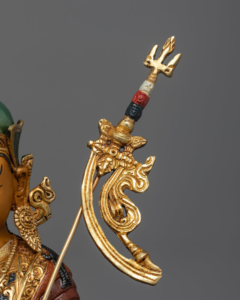 Hand-Carved Semi-Wrathful Guru Padmasambhava Statue | 24K Gold Gilded Sculpture