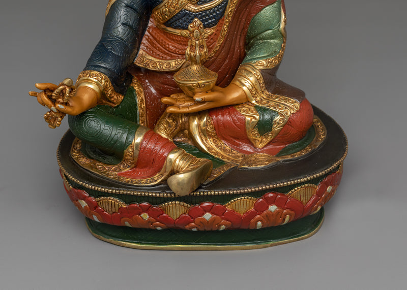 Hand-Carved Semi-Wrathful Guru Padmasambhava Statue | 24K Gold Gilded Sculpture