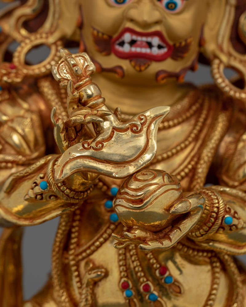 Hand-Carved Six-Armed Mahakala Dharma Protector Statue | Tibetan Mahakala Artwork