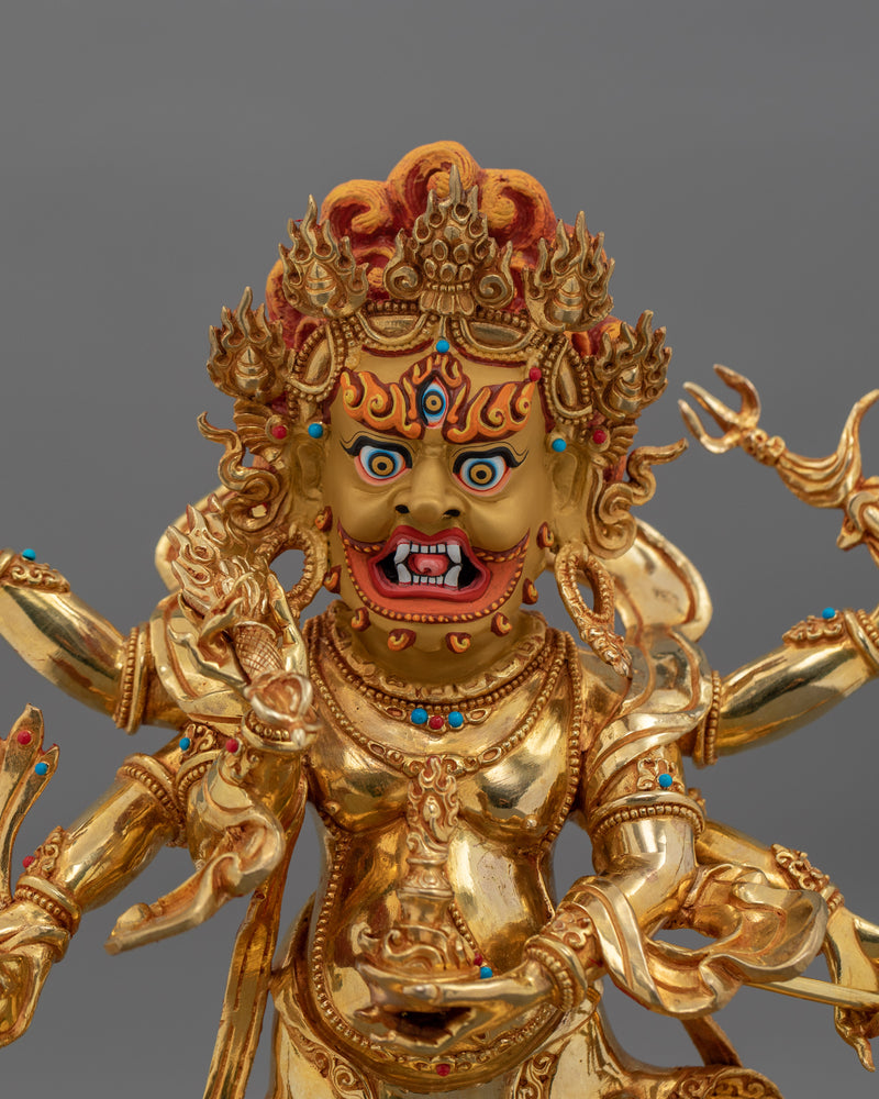 Hand-Carved White Mahakala Deity Statue | Tibetan Sculpture