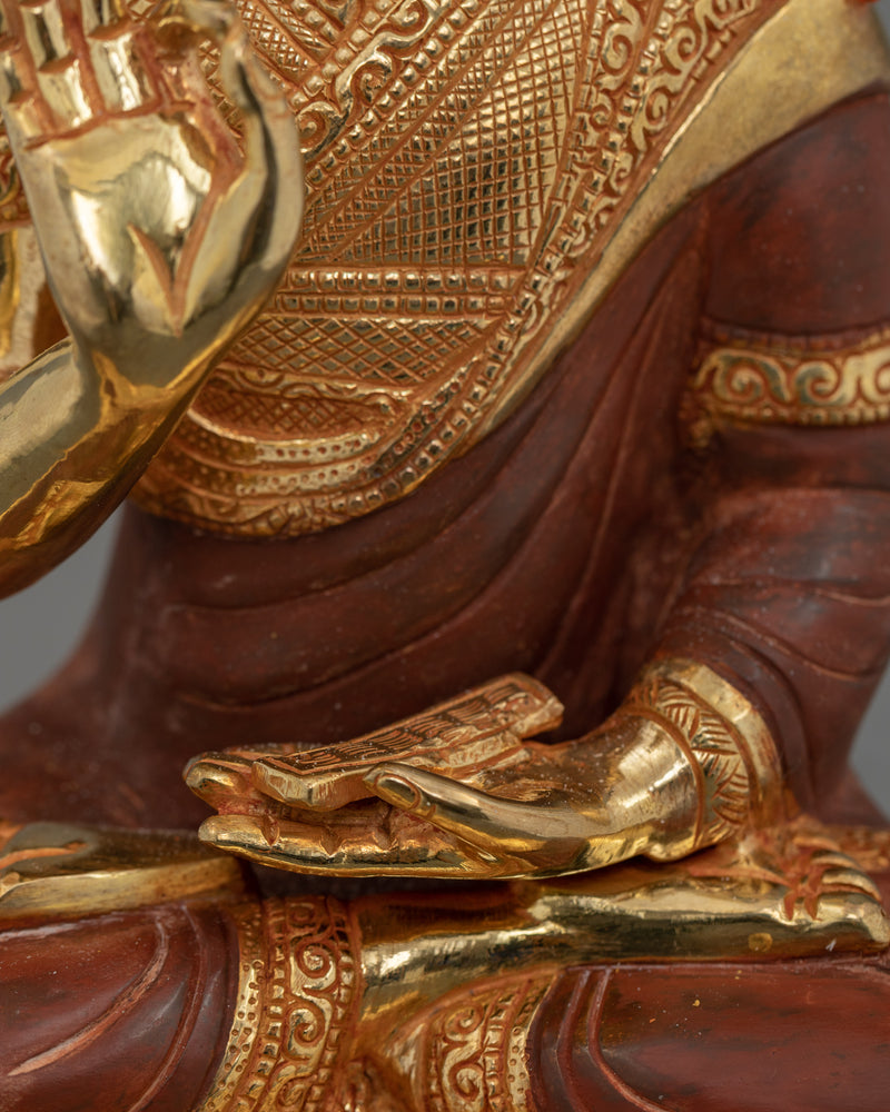 Hand-Carved Sacred Tsongkhapa Set | 24K Gold Gilded Tibetan Sculpture