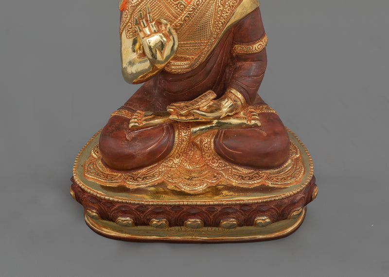 Hand-Carved Sacred Tsongkhapa Set | 24K Gold Gilded Tibetan Sculpture