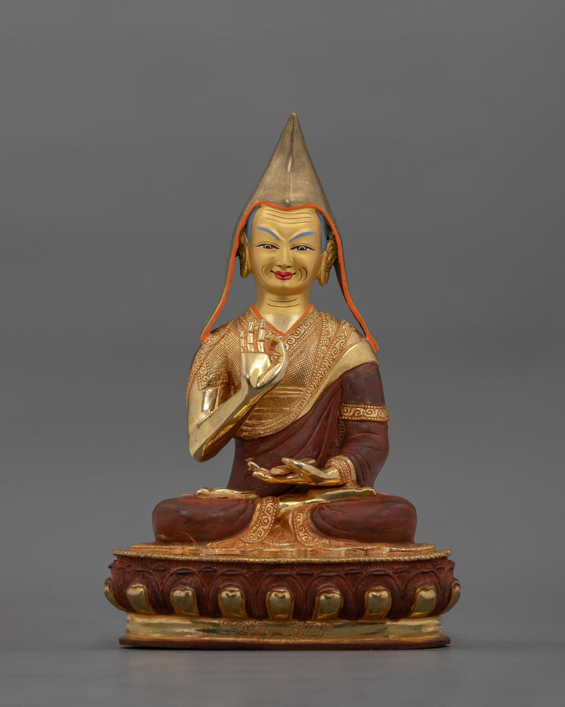 Hand-Carved Sacred Tsongkhapa Set | 24K Gold Gilded Tibetan Sculpture