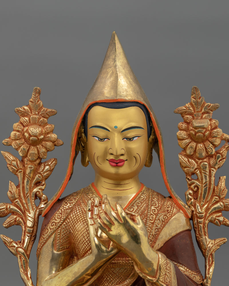 Hand-Carved Sacred Tsongkhapa Set | 24K Gold Gilded Tibetan Sculpture