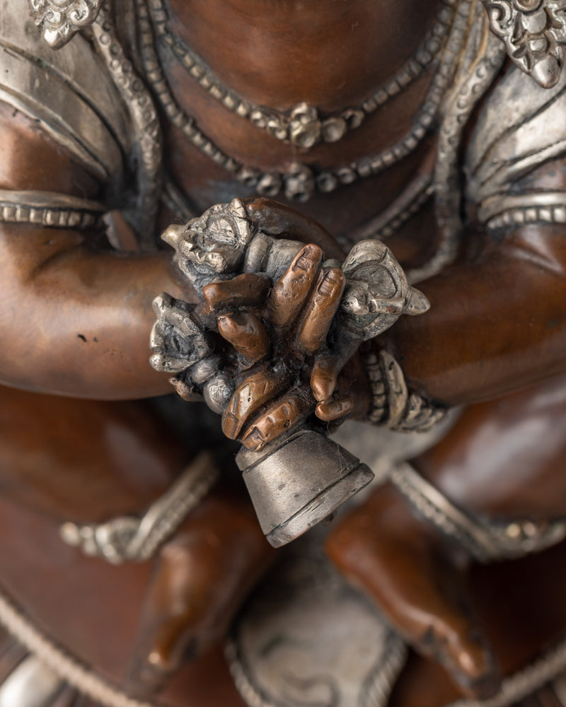 Hand-Carved Oxidized Vajradhaka Statue | Silver-Plated Tibetan Sculpture