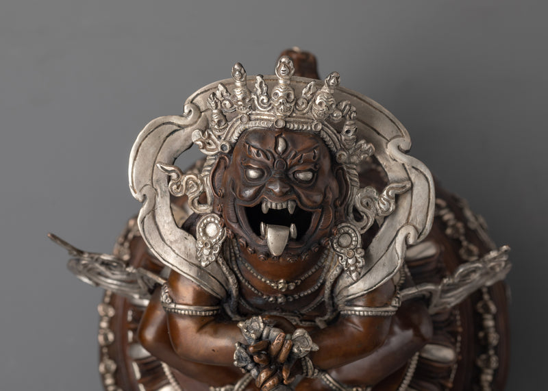 Hand-Carved Oxidized Vajradhaka Statue | Silver-Plated Tibetan Sculpture