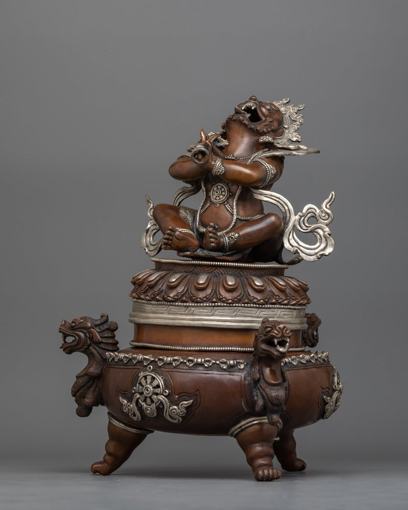 Hand-Carved Oxidized Vajradhaka Statue | Silver-Plated Tibetan Sculpture