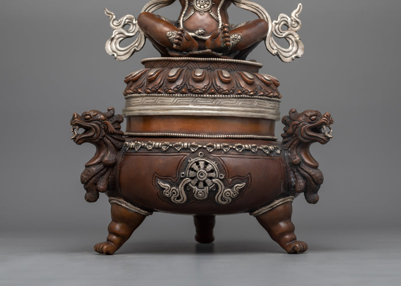 Hand-Carved Oxidized Vajradhaka Statue | Silver-Plated Tibetan Sculpture