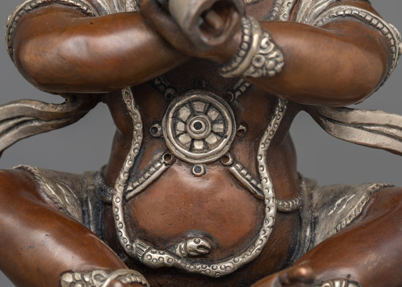 Hand-Carved Oxidized Vajradhaka Statue | Silver-Plated Tibetan Sculpture