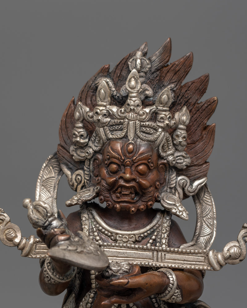 Hand-Carved Protector Deity Shakya Mahakala Statue | Sacred Mahakala