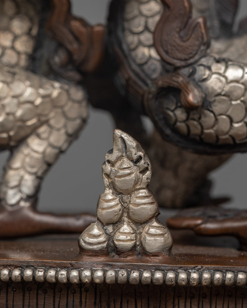 Hand-Carved White Dzambhala Seated on Dragon Statue | Prosperity Deity