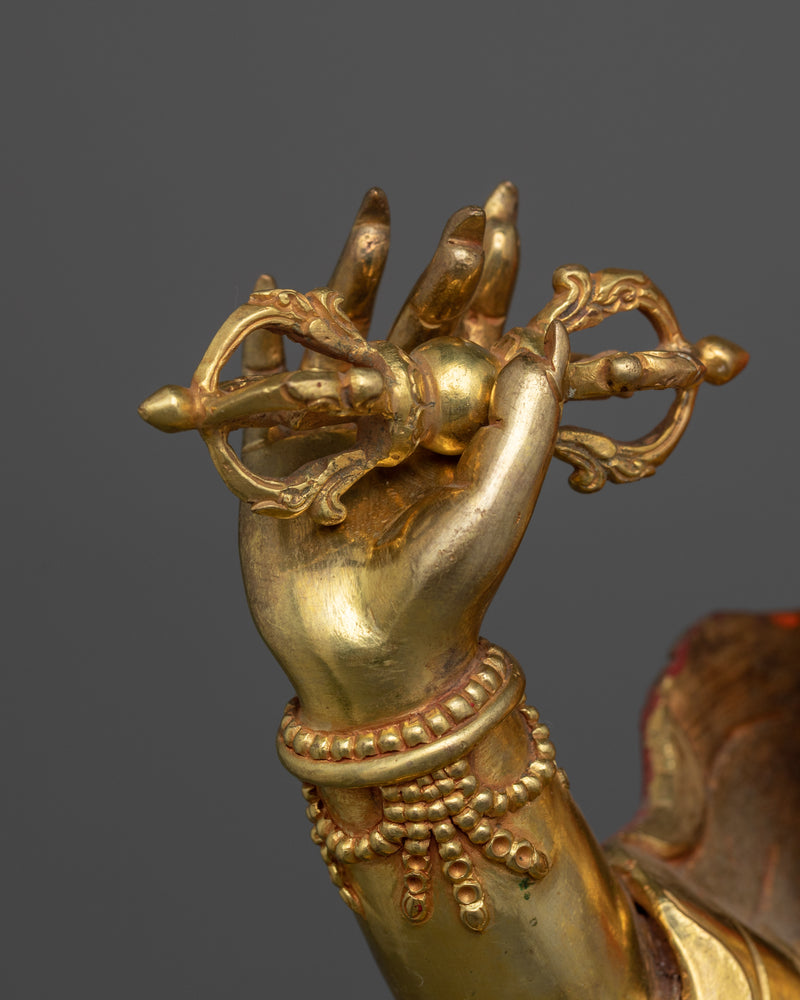 Hand-Carved Fierce Protector Vajrapani Statue | 24K Gold Gilded Tibetan Sculpture