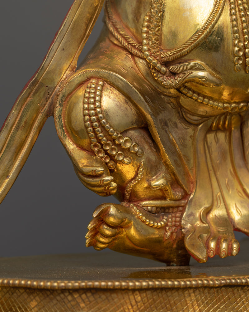 Hand-Carved Fierce Protector Vajrapani Statue | 24K Gold Gilded Tibetan Sculpture