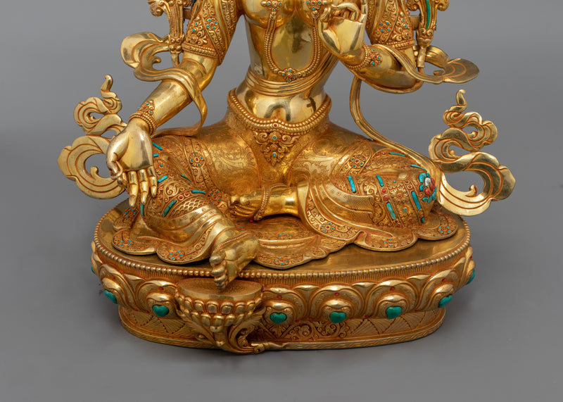 Hand-Carved Green Tara Compassionate Deity Statue | Tibetan Sculpture