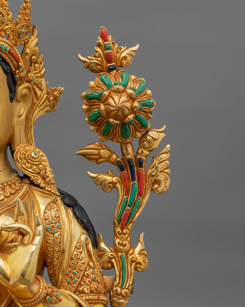 Hand-Carved Green Tara Compassionate Deity Statue | Tibetan Sculpture