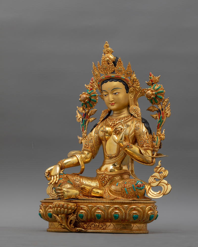 Hand-Carved Green Tara Compassionate Deity Statue | Tibetan Sculpture