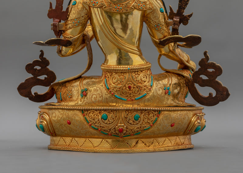 Hand-Carved Green Tara Compassionate Deity Statue | Tibetan Sculpture