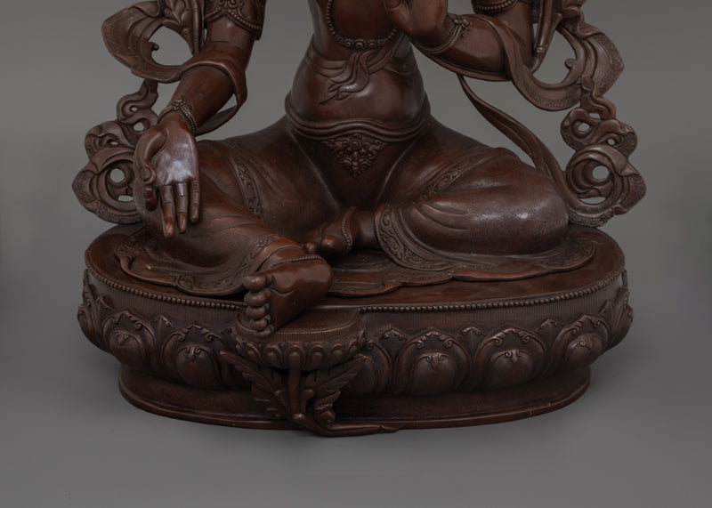 Goddess Female Green Tara Bodhisattva Statue | Oxidized Copper Tibetan Sculpture